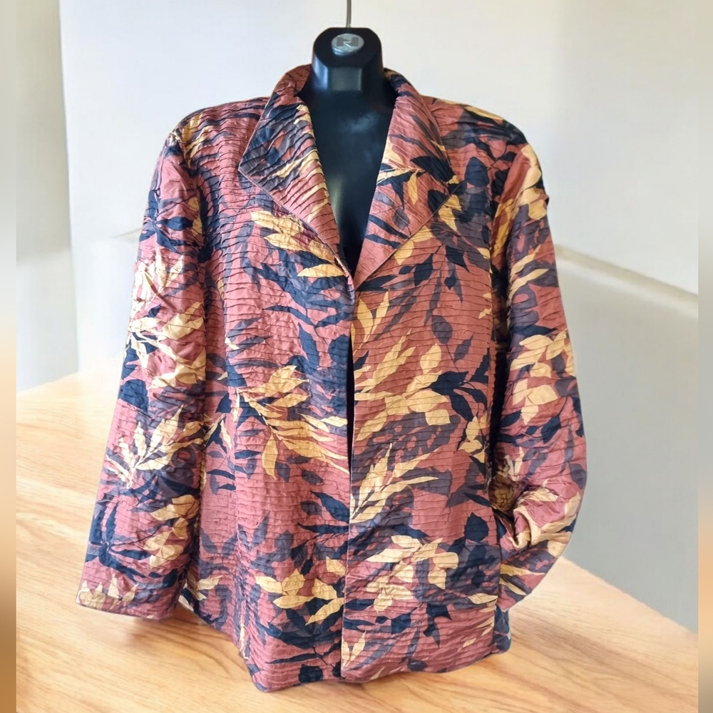 Silk Land Floral Patterned 100% Silk Lined Women's Open Front Blazer Jacket